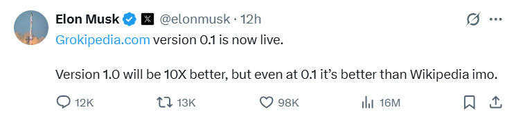 elon musk launches Grokipedia